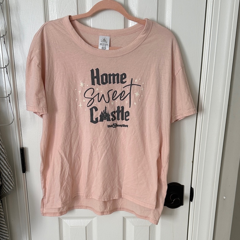 Disney Pink Tee with Castle Logo and Blue Nail Accent